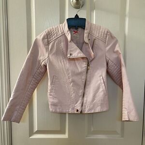 H&M Light Pink Faux Leather Moto Biker Jacket Girls Size 8-9 years
